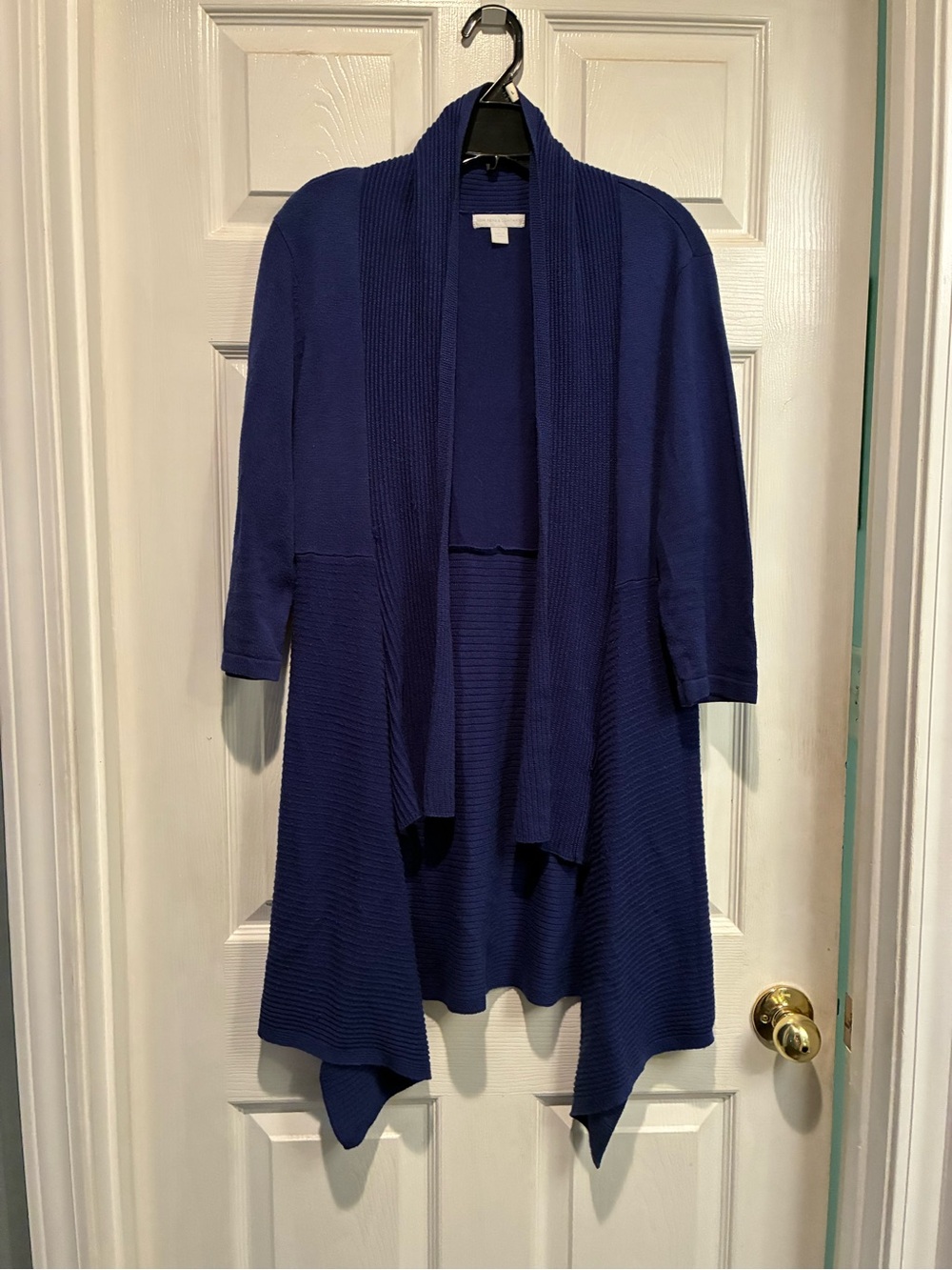 New York & Company Cobalt Blue Open-Front Waterfall Cardigan